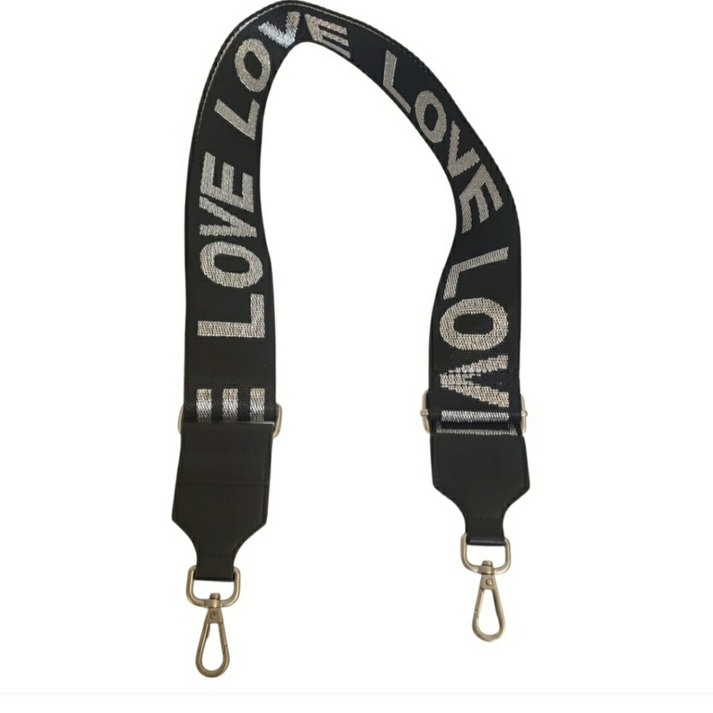 Quilted Koala Black and Silver Metalic Love bag Strap